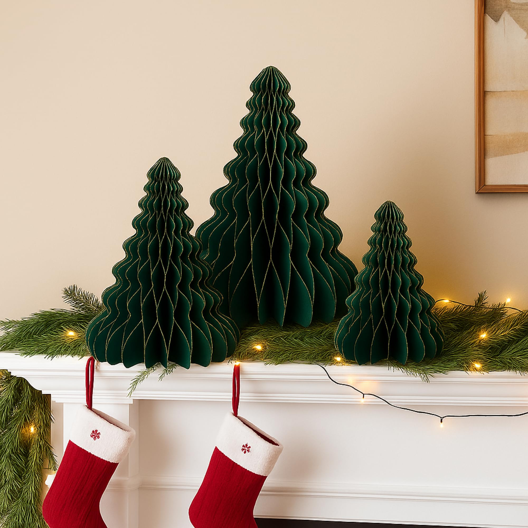 Spiareal 3 Pack Paper Christmas Tree Honeycomb Centerpiece Christmas Tree Decoration 6 Inch 8 and... | Amazon (US)