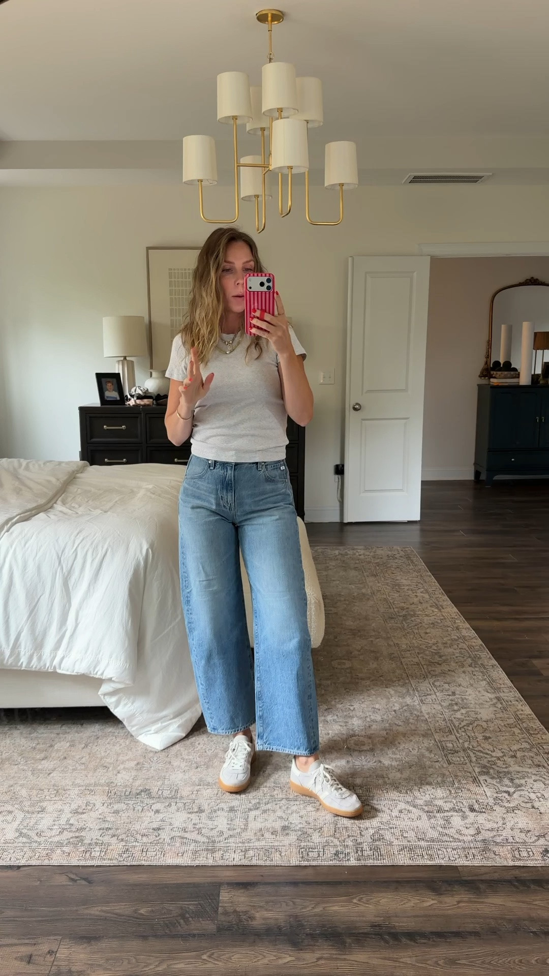 These are my go-to sneakers to wear with jeans because they’re low profile and kind of “quiet”, so they let the jeans shine in the outfit. I size down 1/2 size! @revolve #ad