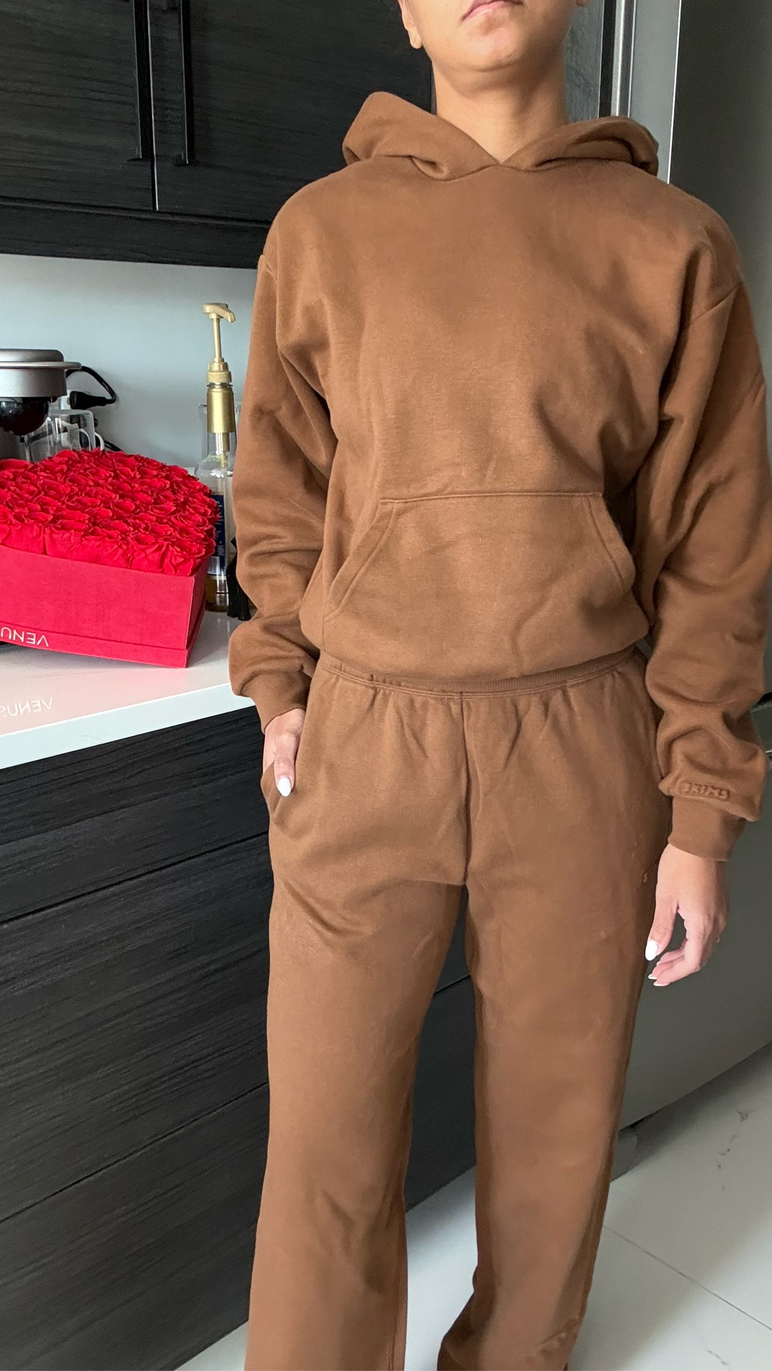 skims cotton fleece hoodie & straight leg pant in bison ! 🤍 

petite, lounge, athleisure. 

#LTKSaleAlert #LTKPetite #LTKActive