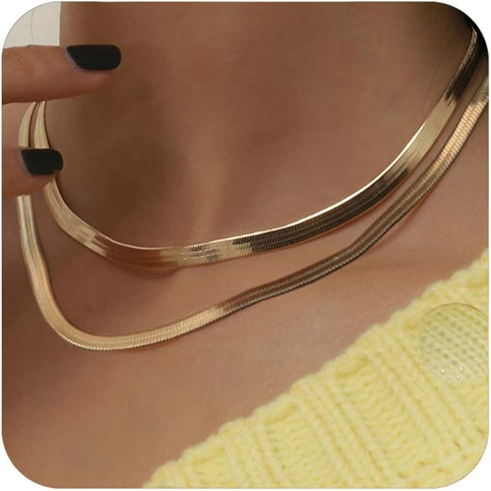 YANODA Herringbone Necklace for Women,14K Gold Necklaces for Women, Dainty Layered Gold Necklace ... | Amazon (US)