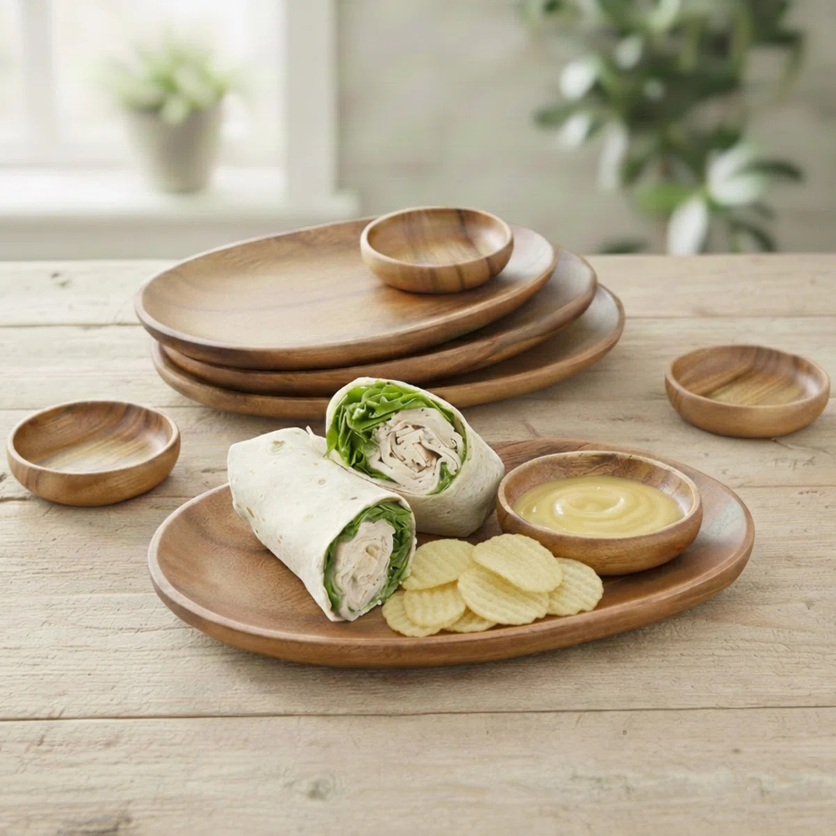 Bry Oval Wood Serving Trays With Bowls, 8 Piece Set | Wayfair North America