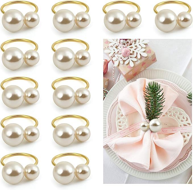 Kesote Set of 12 Pearl Napkin Rings, Gold Napkin Ring Holders for Formal or Casual Dinning Table ... | Amazon (US)