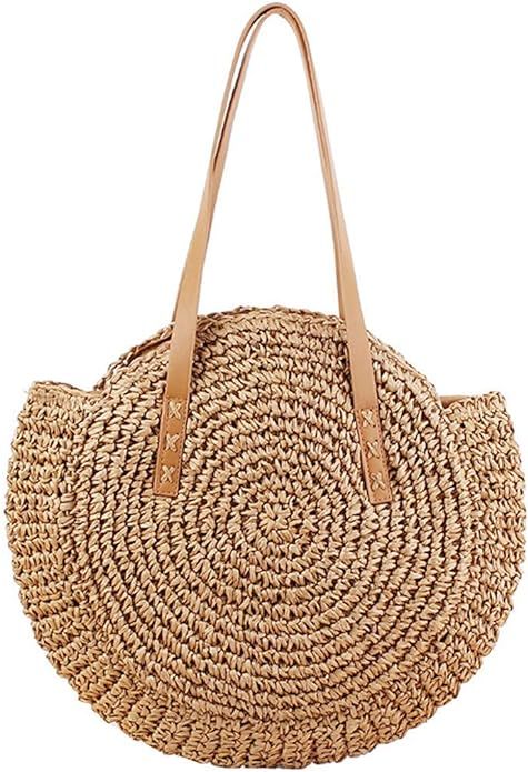 YYW Round Straw Bag Handwoven Natural Summer Beach Shoulder Bag Rattan Crossbody Purse for Women | Amazon (US)