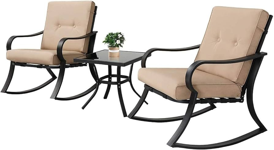 Oakcloud Oakmont Outdoor Furniture 3 Piece Conversation Bistro Set Rocking Chairs and Glass Top T... | Amazon (US)