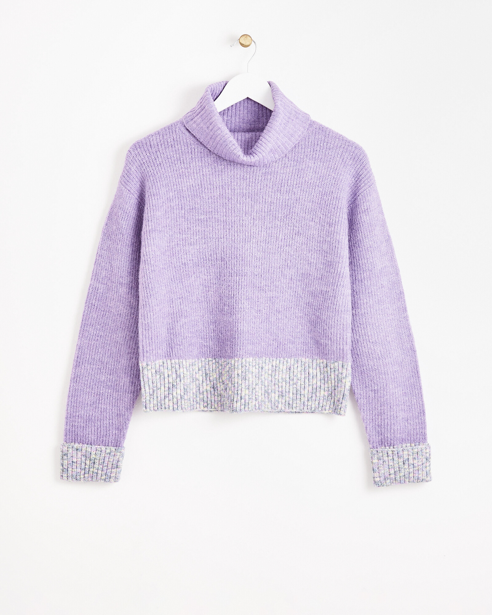 Speckled Trim Purple Roll Neck Knitted Jumper | Oliver Bonas | Oliver Bonas (Global)