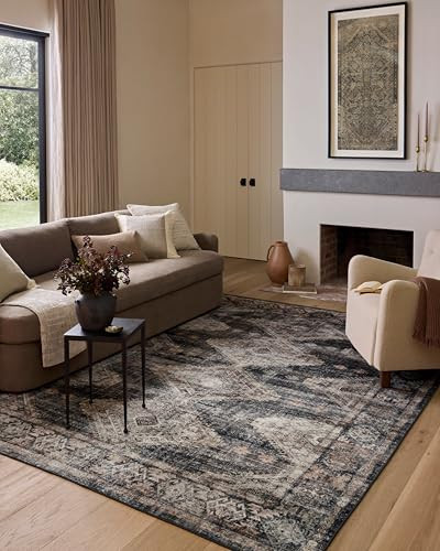 Loloi Amber Lewis Josie Collection JOS-04 Ink/Earth 7'-6" x 9'-6", .13" Pile Height, Low Profile, Machine Washable, Area Rug | Amazon (US)