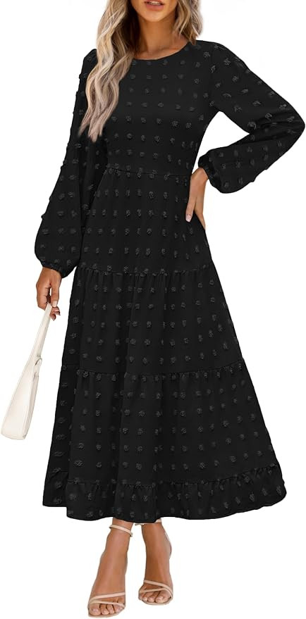 PRETTYGARDEN Women's Fall Spring Elegant Long Sleeve Maxi Dress Swiss Dot A Line Flowy Casual Hol... | Amazon (US)