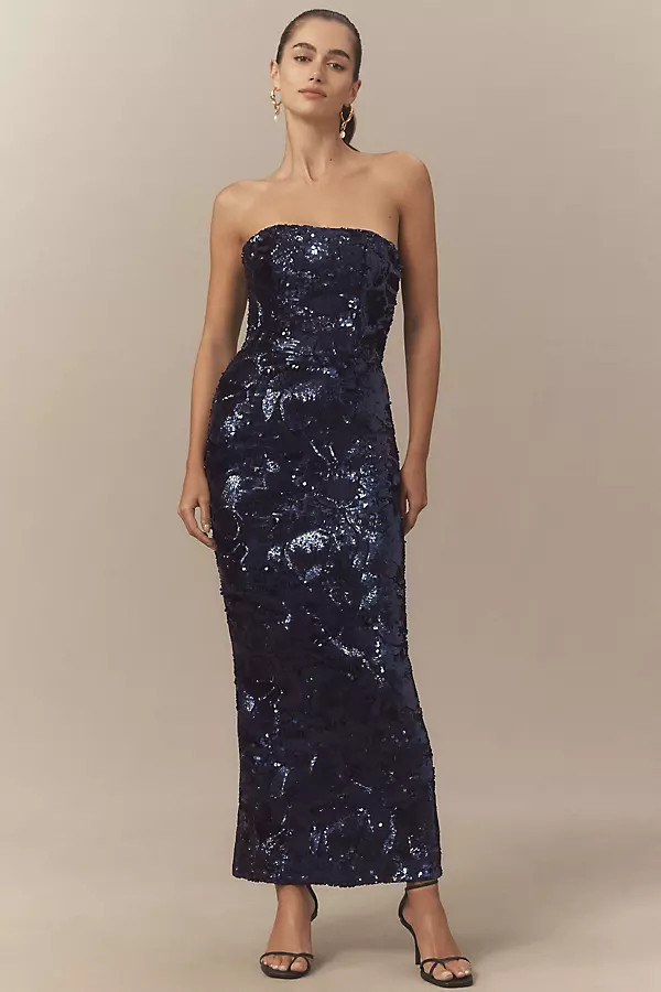 Leslie Strapless Stretch Sequin Mesh Midi Dress | Anthropologie (US)