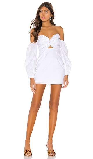 Flynn Ruched Sleeve Dress in White - Bride - Bridal Shower Dress | Revolve Clothing (Global)