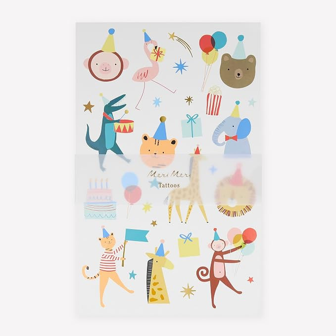 Meri Meri Animal Parade Temporary Tattoos Sheets (Pack of 2) - Animal Birthday Party Themed, Mult... | Amazon (US)