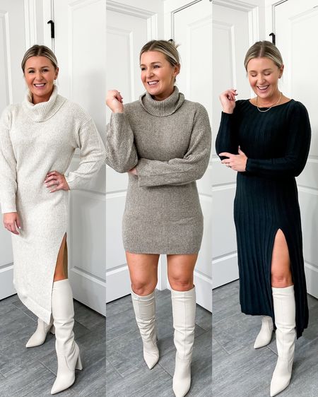 3 petite friendly sweater dresses from Abercrombie. Wearing size small petite in all three. The mini seems too short for my taste. I need the regular length and I’m 5’2 

I feel the BEST in the black one 

#LTKfindsunder100 #LTKSeasonal #LTKstyletip