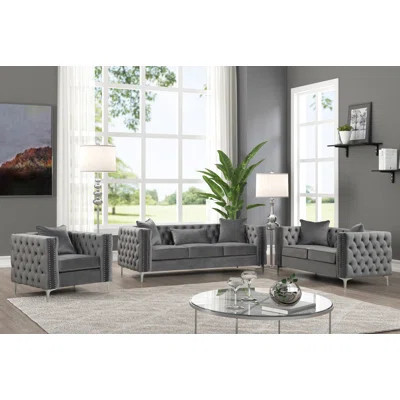 Marti Hickory Geovanni 3 Piece Velvet Living Room Set | Wayfair North America
