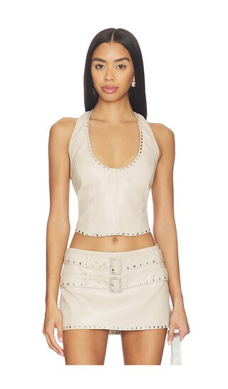 LAMARQUE x REVOLVE Liddy Faux Leather Studded Halter Top in Cream. - size XS | Revolve Clothing (Global)
