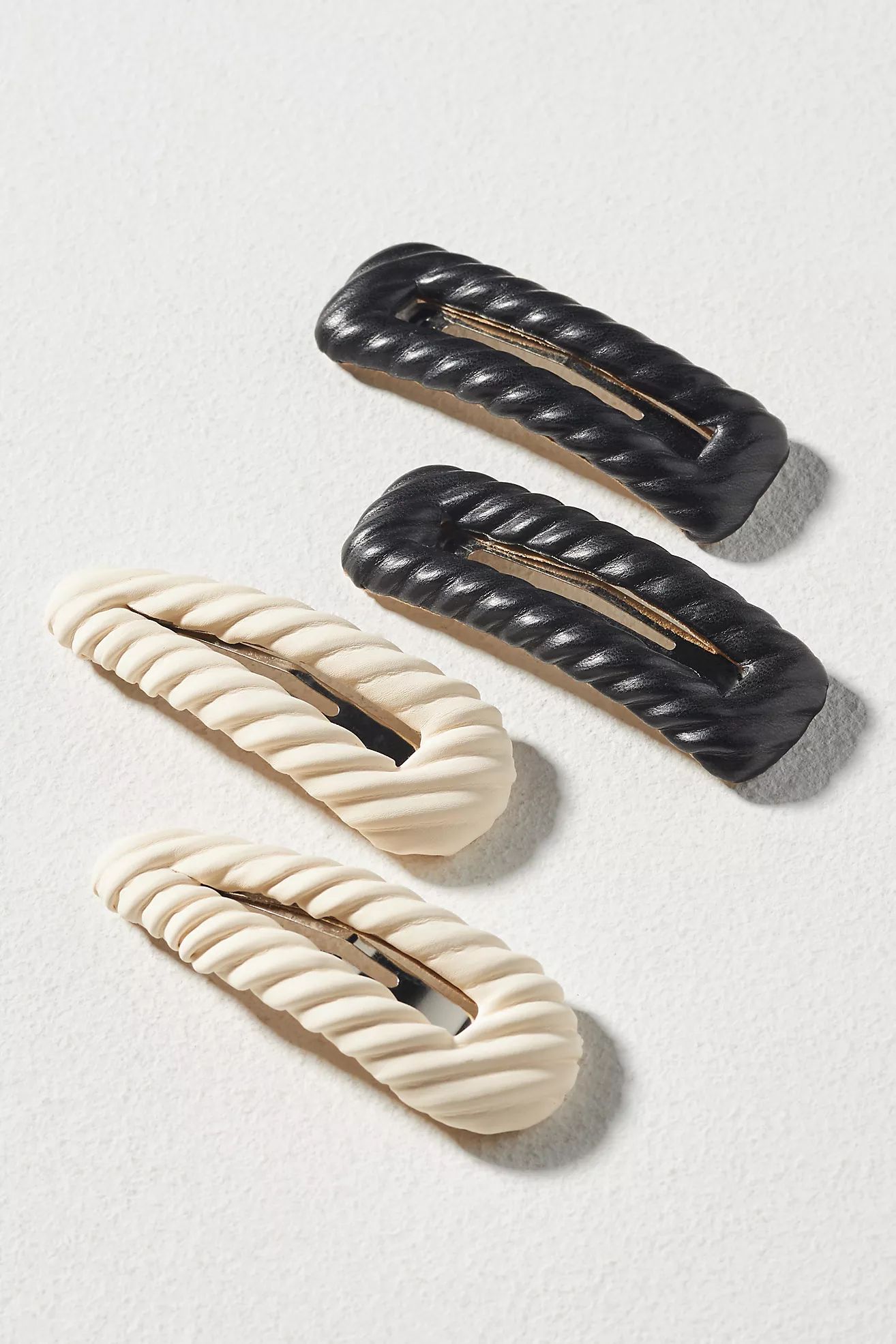 Ribbed Faux-Leather Barrettes, Set of 4 | Anthropologie (US)