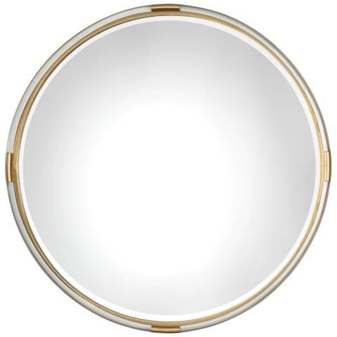 Mackai Metallic Gold Leaf 37 1/2" Round Wall Mirror - #40R44 | Lamps Plus | Lamps Plus