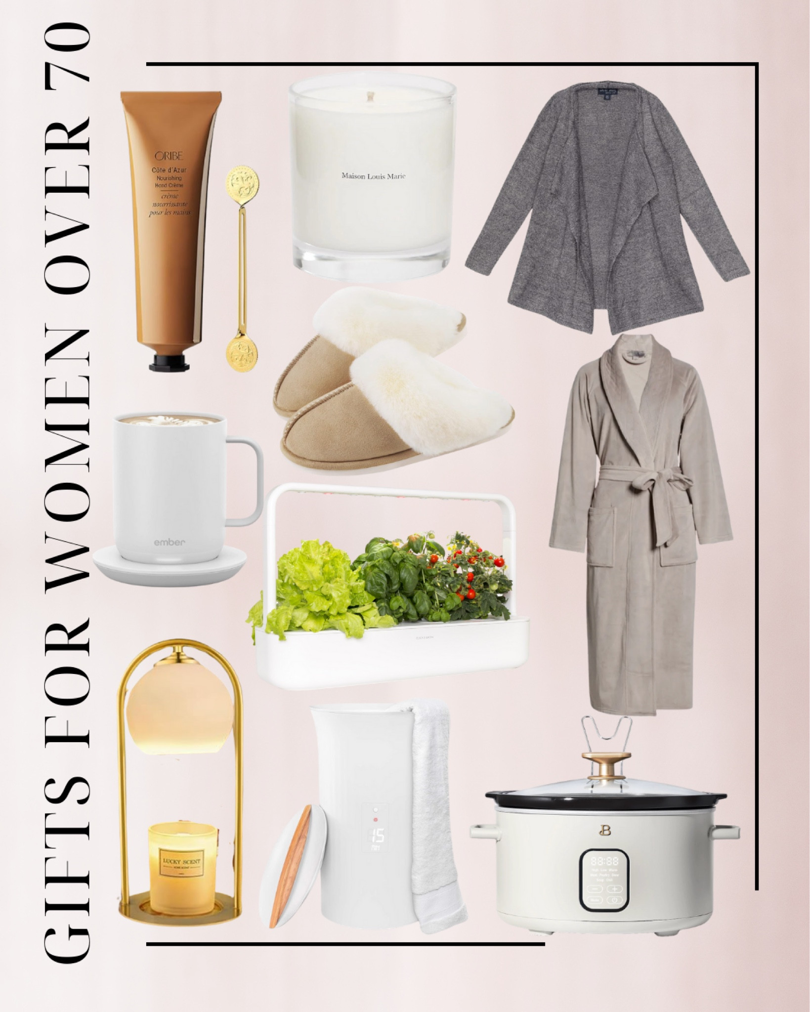 Gift for women over 70, hand lotion, candle, barefoot dreams, wrap, bathrobe, crockpot, candle warmer, towel warmer, mug, slippers, garden 

#LTKHoliday #LTKGiftGuide #LTKSeasonal