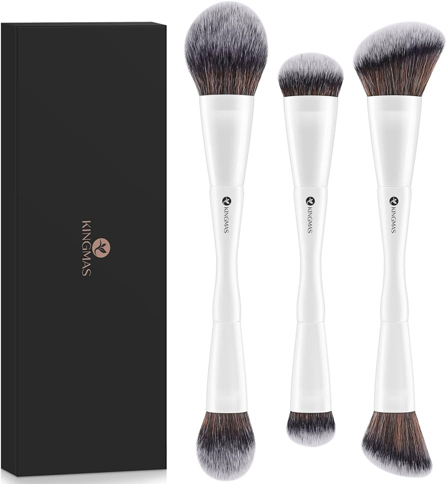 KINGMAS 3-Piece Foundation Makeup Brush Set - Double-Ended Kabuki, Large Foundation, Medium Conce... | Amazon (US)