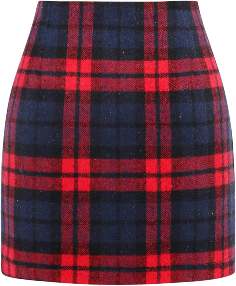 IDEALSANXUN Womens High Waist Plaid Skirt Bodycon Pencil Wool Mini Skirts | Amazon (US)