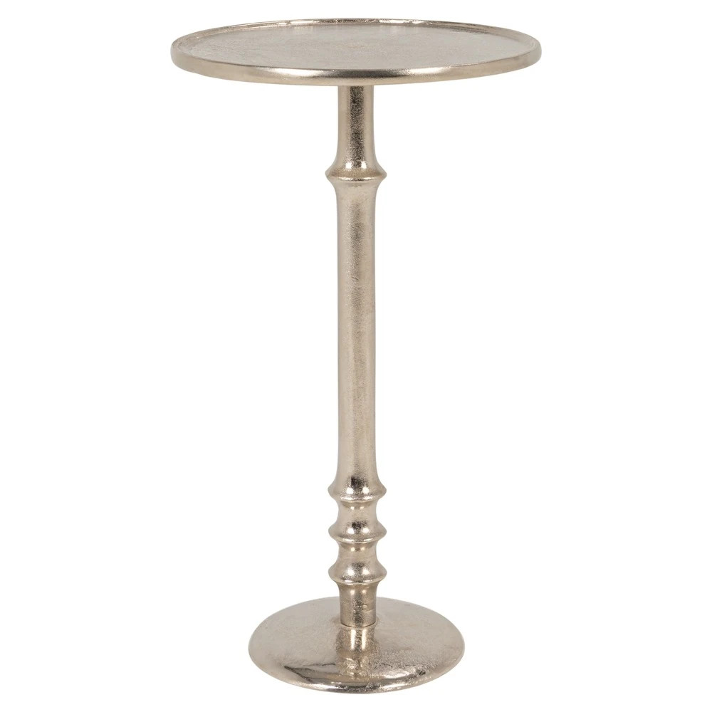Ellery Modern Classic Nickel Aluminum Round Drink Table | Kathy Kuo Home