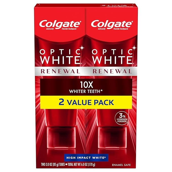 Colgate Optic White Renewal Teeth Whitening Toothpaste with Fluoride, 3% Hydrogen Peroxide, High ... | Amazon (US)