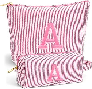 Fohufo Travel Makeup Bag for Girls - Personalized Initial Pink Makeup Bag, Teen Girl Gifts Trendy... | Amazon (US)