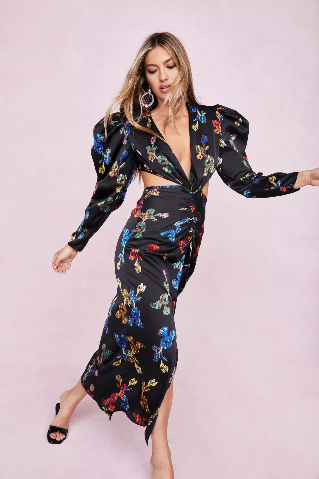 Floral V Neck Cut Out Maxi Dress | Nasty Gal (US)