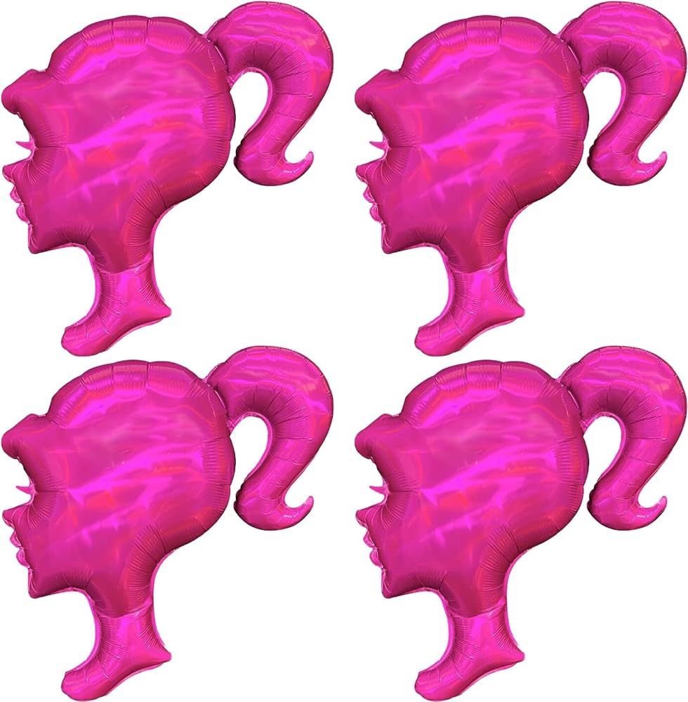 Amazon.com: 4Pcs Pink Girl Head Balloons for Party Decorations, 28 INCH Hot Pink Doll Balloons Pi... | Amazon (US)