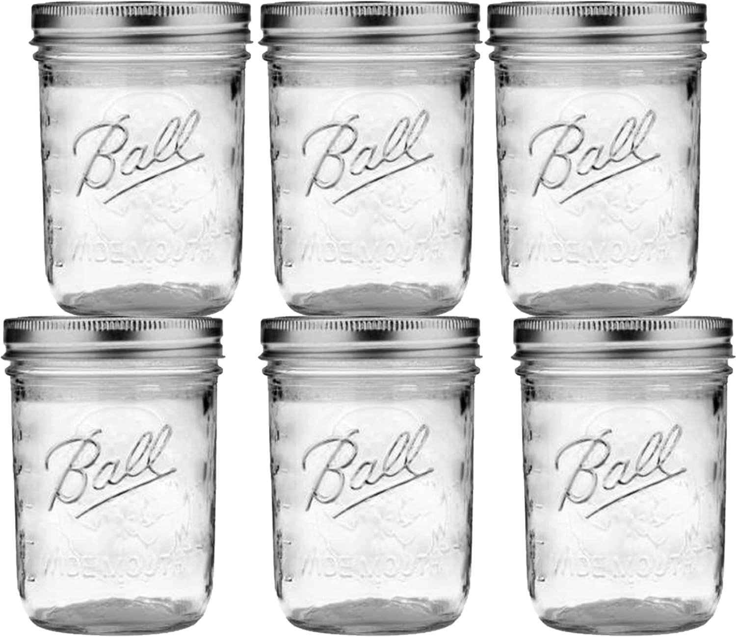 Wide Mouth Mason Jars 16 oz - (6 Pack) - Ball Wide Mouth Pint 16-Ounces Mason Jars With Airtight ... | Amazon (US)