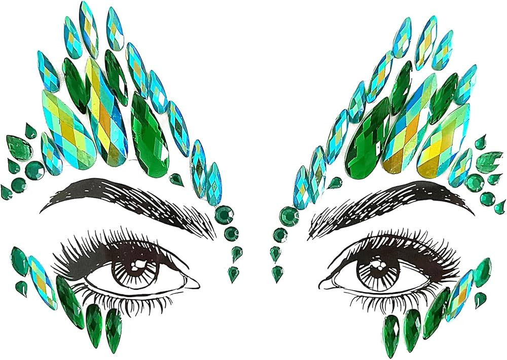 Green Face Gems Stick Jewels for Women Halloween Poisonous Villain Mermaid Ivy Costume Accessorie... | Amazon (US)