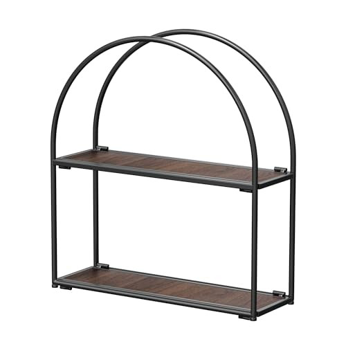Crofy Black Arched Frame Wall Shelf, Decorative 2 Tier Bathroom Wall Shelf with Walnut Finish Shelves and Robust Storage Capacity, 6" D x 17.9" W x 19.18" H | Amazon (US)
