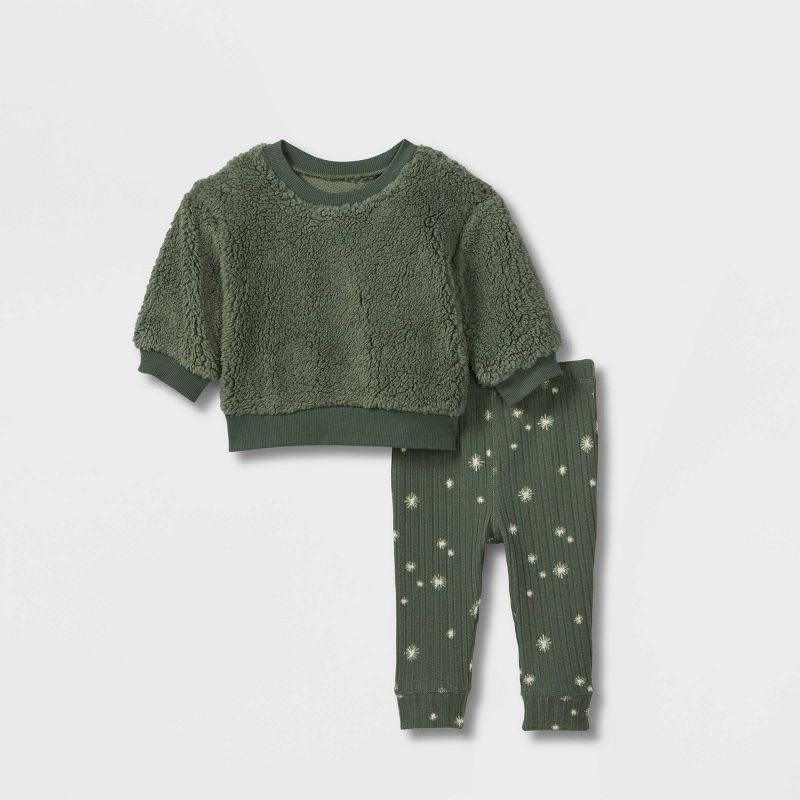 Grayson Collective Baby Cozy Sherpa Pullover & Leggings Set - Green | Target