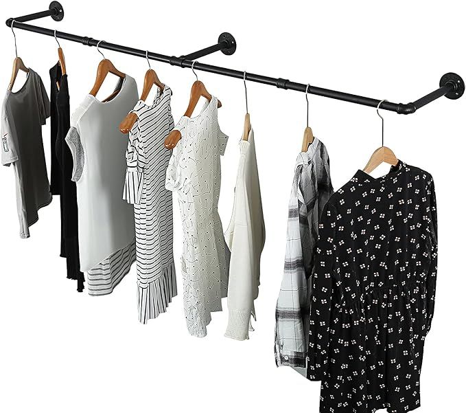 72inch Industrial Pipe Clothes Rack Wall Mount For Hanging Rod Bar for Laundry Room Up to Max Loa... | Amazon (US)