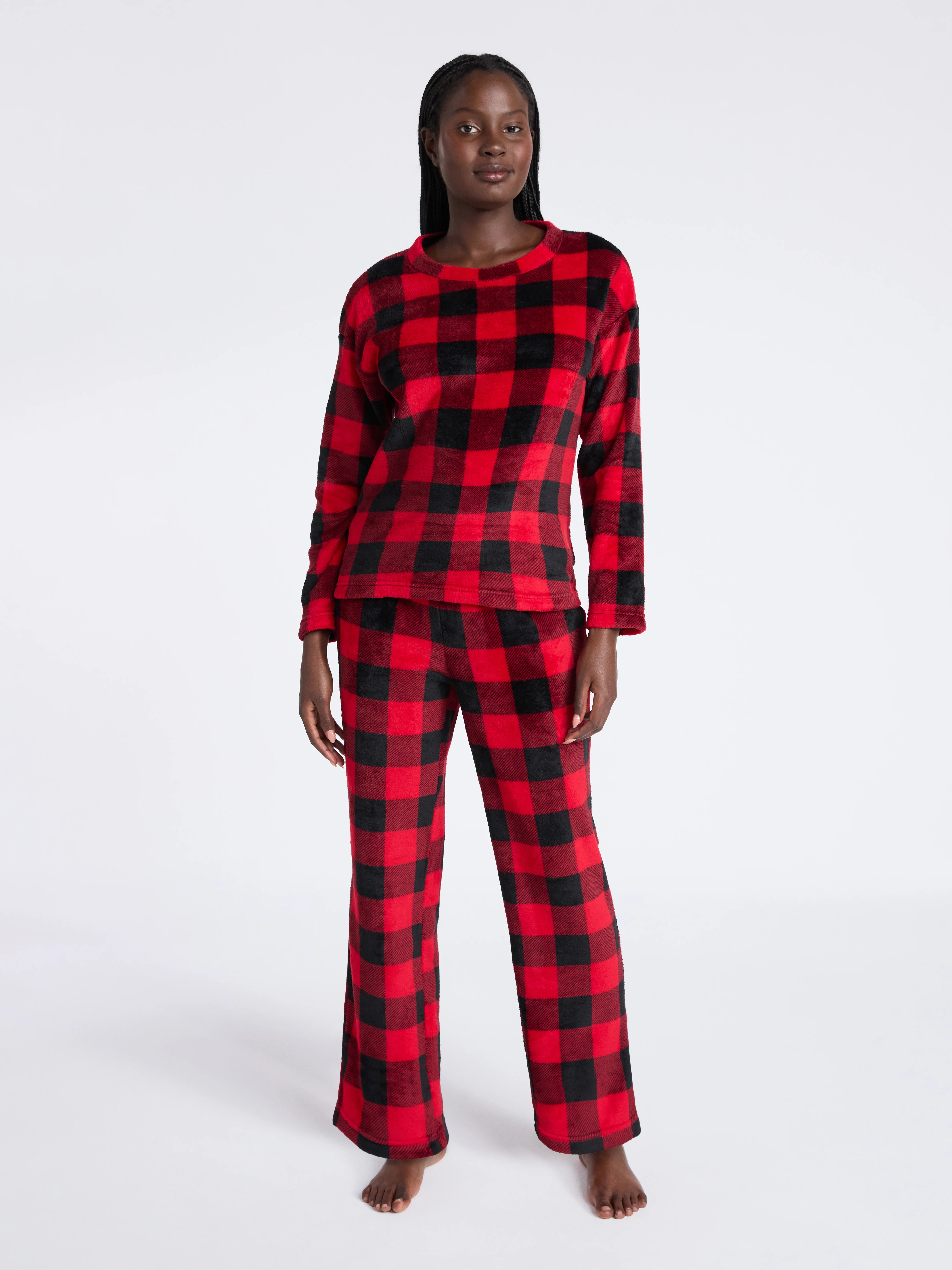 Joyspun Women's Folded Giftable Plush Long Sleeve Top and Pants Pajamas Set, 2-Piece, Sizes S-3X | Walmart (US)