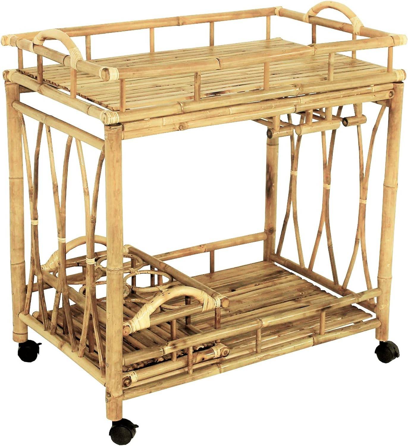 Statra Natural Wheeled Serving Cart Wine Rack Rolling Island Trolley Catering Buffet Utility Kitc... | Amazon (US)