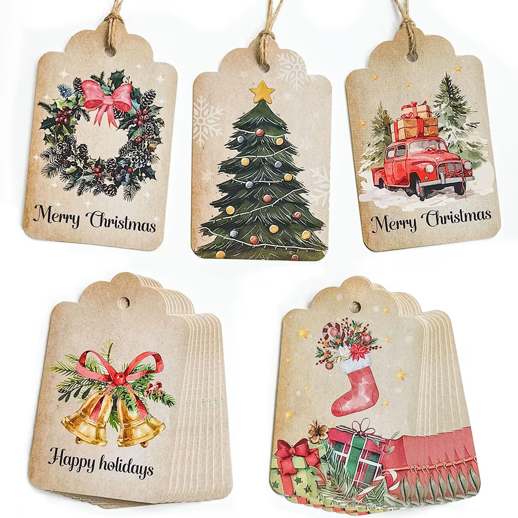 Vintage Christmas Gift Tags with String - 45 Quality Paper Labels for Personalizing Your Christma... | Amazon (US)