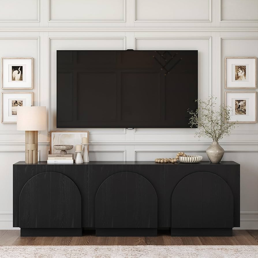 Nathan James Iris Mid-Century Modern Credenza, Black TV Stand, Living Room Wood Storage Cabinet w... | Amazon (US)