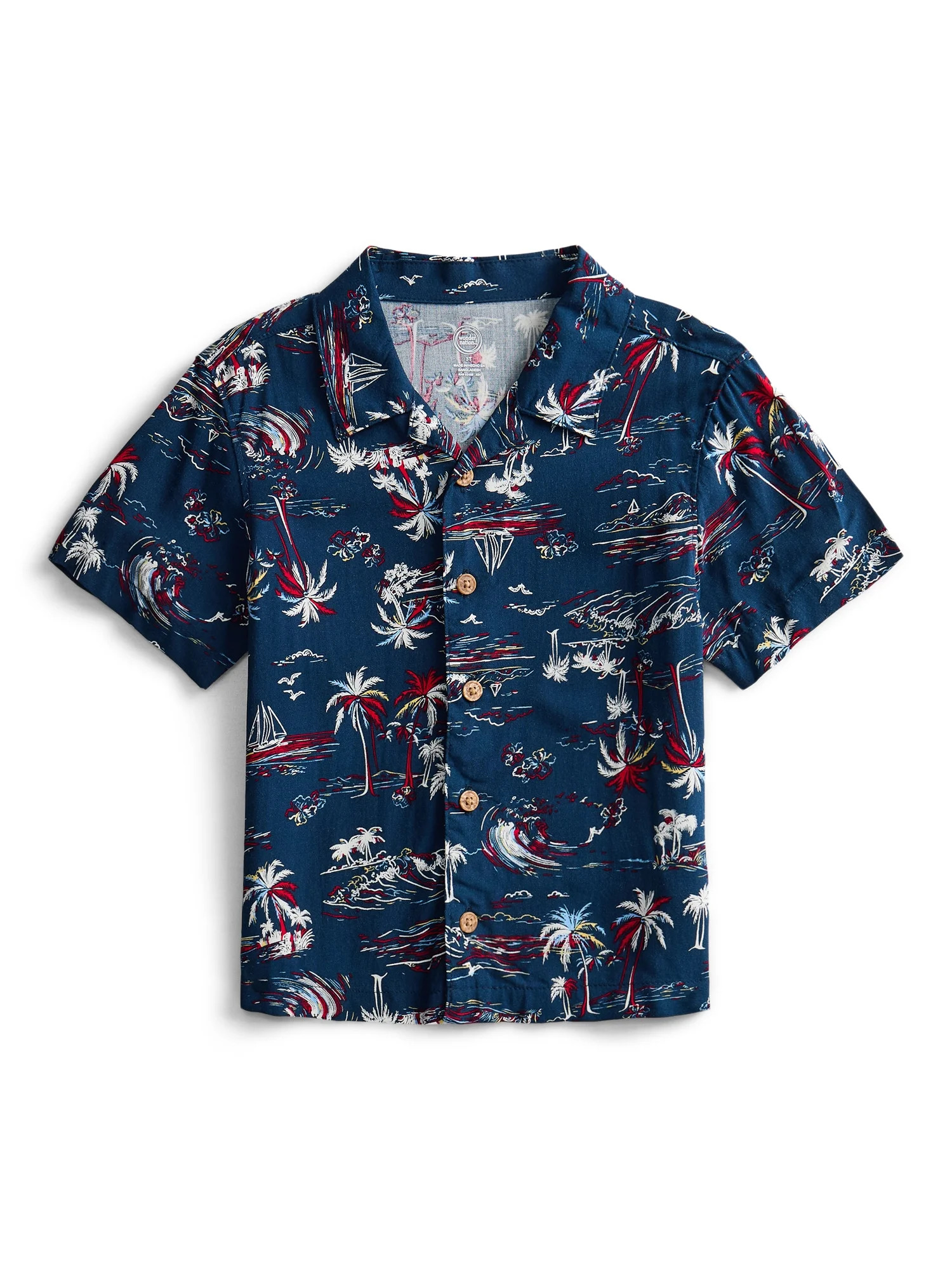 Wonder Nation Toddler Boys Camp Shirt with Short Sleeves, Sizes 12M-5T | Walmart (US)