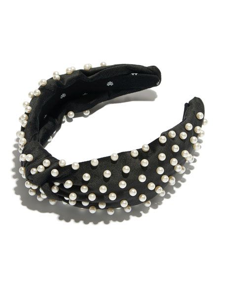 Lele Sadoughi Faux Pearl Beaded Velvet Knotted Headband | Neiman Marcus