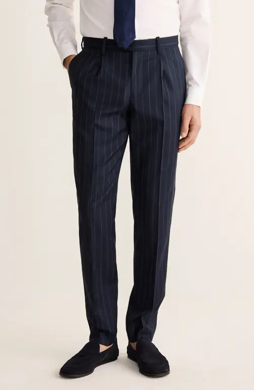 MANGO Venice Chalk Stripe Slim Fit Virgin Wool Pants in Navy at Nordstrom, Size 36 | Nordstrom
