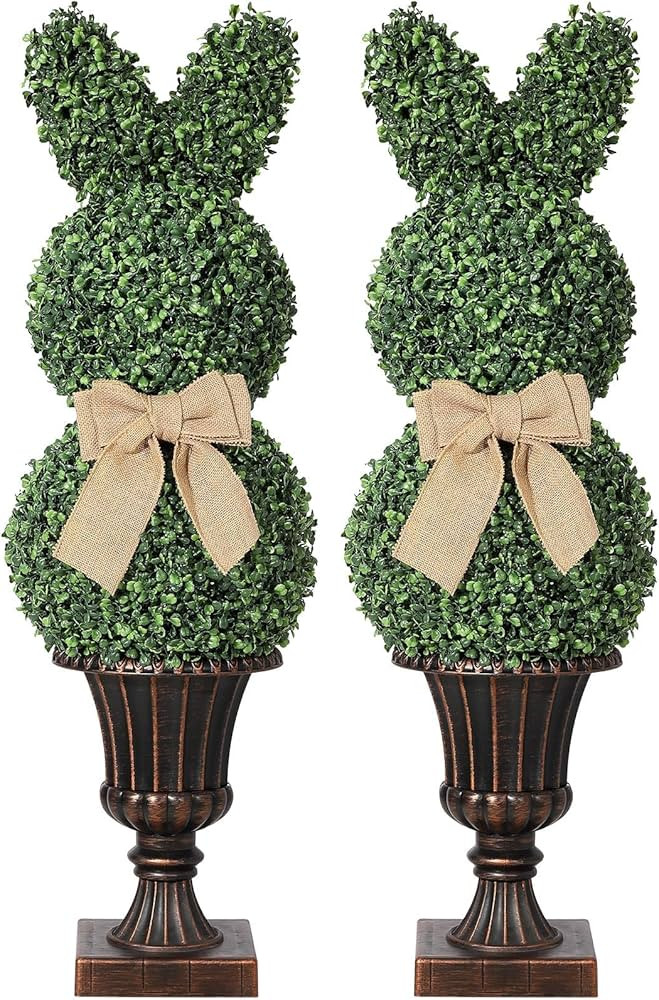 2 PCS Artificial Rabbit Topiary Trees, 39 in/3.25 Ft UV-Resistant Faux Boxwood Rabbit Shaped Topi... | Amazon (US)
