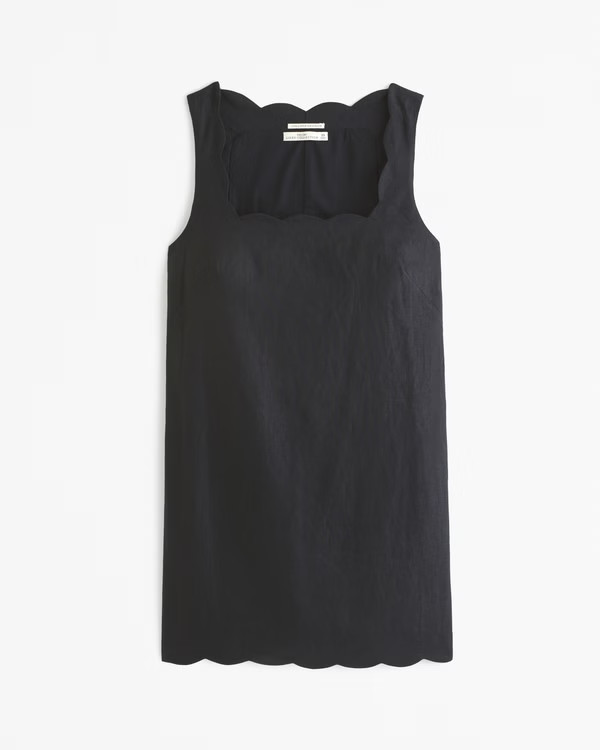Women's Premium Linen Scalloped Mini Dress | Women's | Abercrombie.com | Abercrombie & Fitch (US)