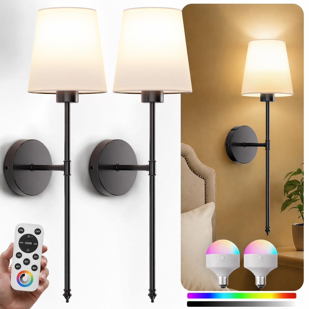IRONPAX Wall Sconces Battery Operated Set of 2, Wireless Rechargeable Wall Sconce Set of Two, Dim... | Amazon (US)