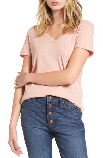 Women's Madewell 'Whisper' Cotton V-Neck Pocket Tee, Size Large - Pink | Nordstrom