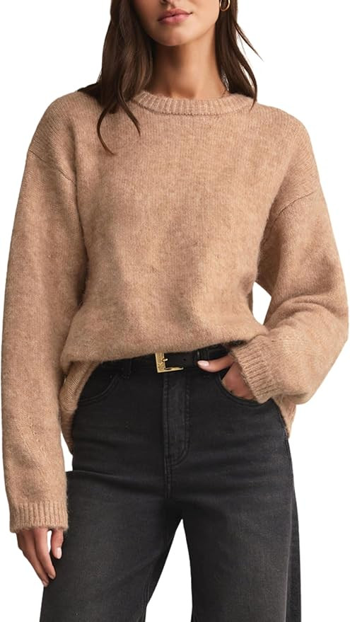 Womens Soft Fuzzy Knit Sweater Oversized Cozy Pullover Jumper Long Sleeve Casual Crewneck Sweater | Amazon (US)