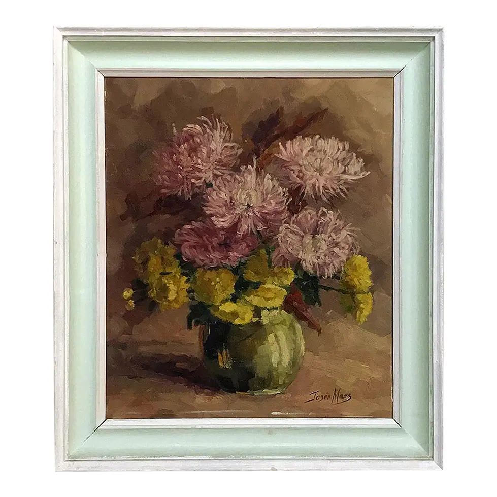 Antique Framed Oil Painting on Canvas by Josee Maes | Chairish