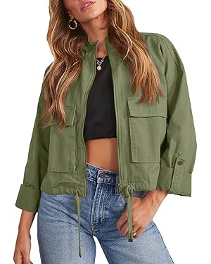 Tankaneo Women Casual Cropped Jackets Zip Up Lightweight Military Safari Short Utility Coat with ... | Amazon (US)