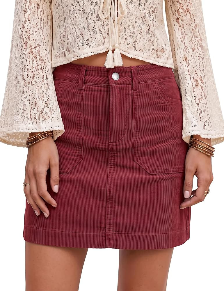 luvamia Corduroy Skirts for Women Trendy High Waisted A Line Short Skirts | Amazon (US)