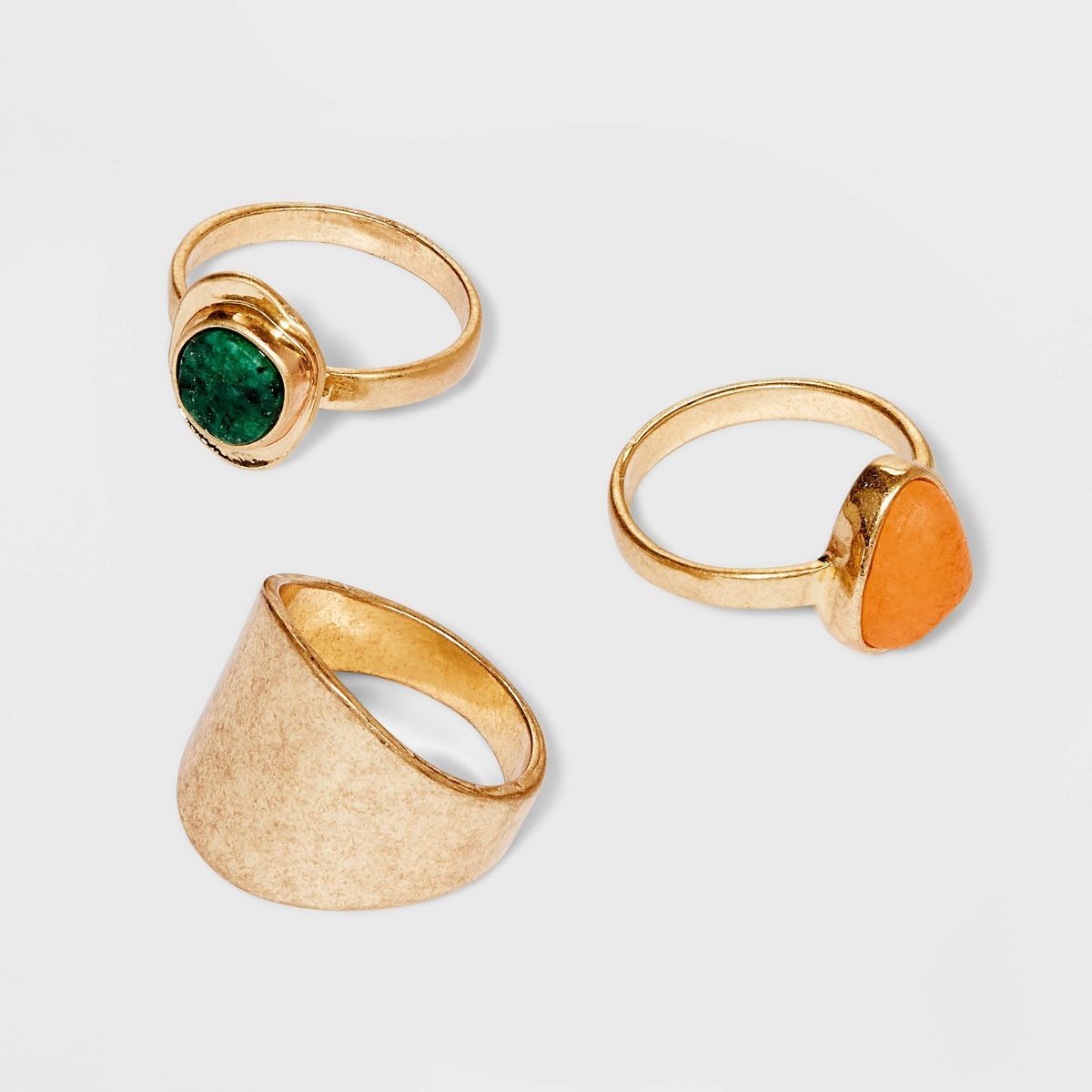 Worn Gold Semi-Precious Turquoise & Aventurine Trio Ring Set 3pc - Universal Thread™ Green/Oran... | Target