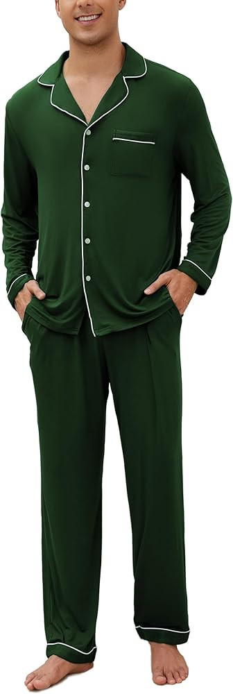 Veseacky Mens Pajamas Set Long Sleeve Soft Pajamas for Men Button Down Sleepwear Pjs Lounge Sets ... | Amazon (US)