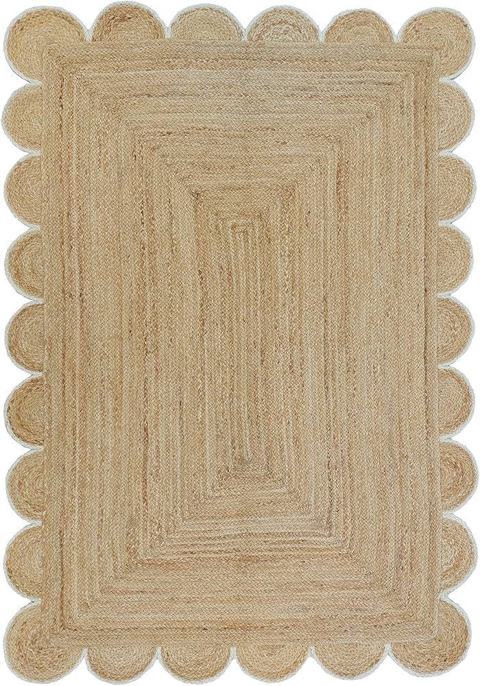 Weaving Village Scalloped Natural Jute Area Rug, Colored Trim | Amazon (US)